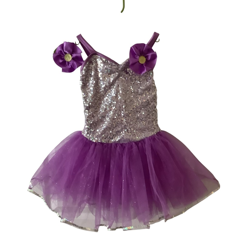 Weissman Purple Sequin Tutu Dance Leotard Dress Kids IC with Hair Clip